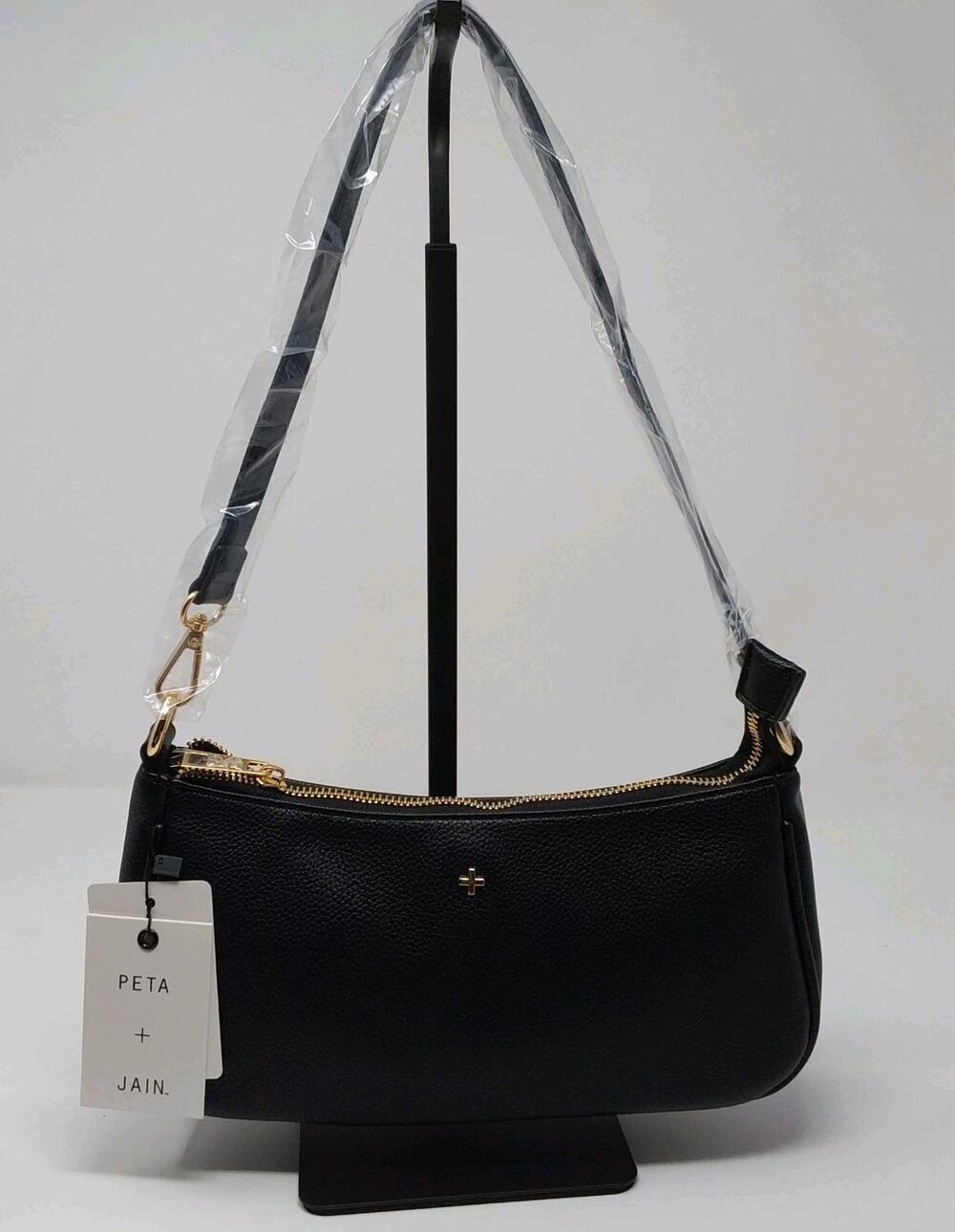 PETA + JAIN Piper Black Vegan Leather Shoulder Bag Gold Hardware NWT